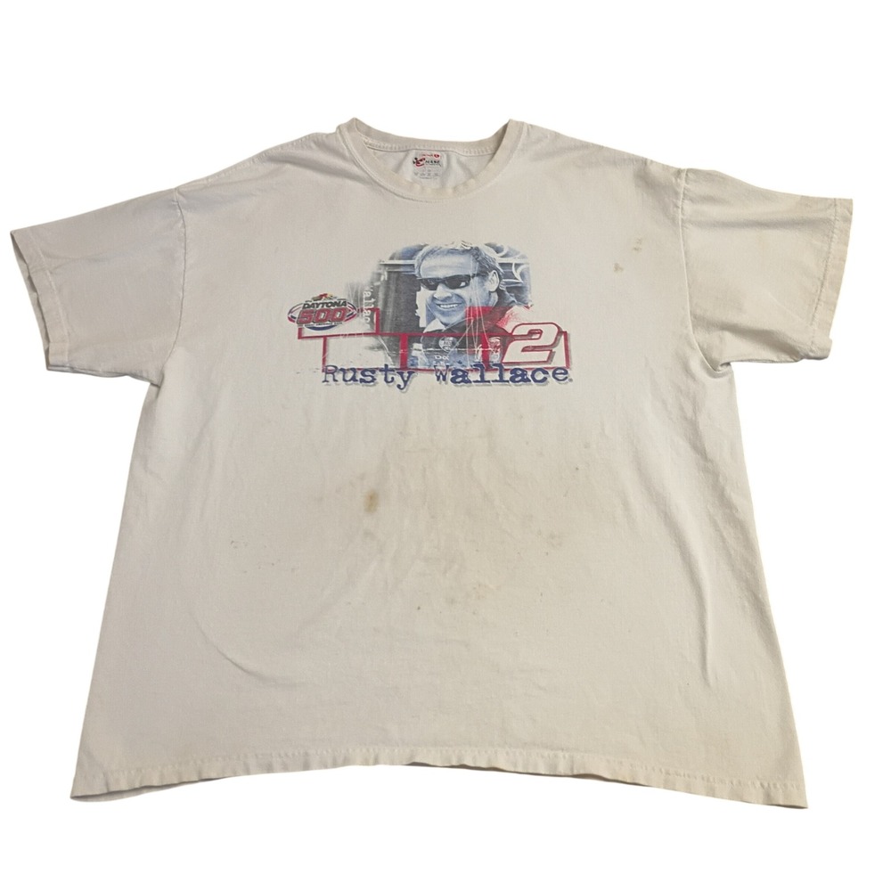 Chase Authentics Rusty Wallace NASCAR T-Shirt Mens Large White Daytona 500 2005